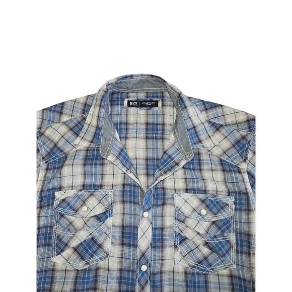 BKE Men's Athletic Fit Blue/Gray Plaid Button Up Shirt Size Large - Picture 5 of 8